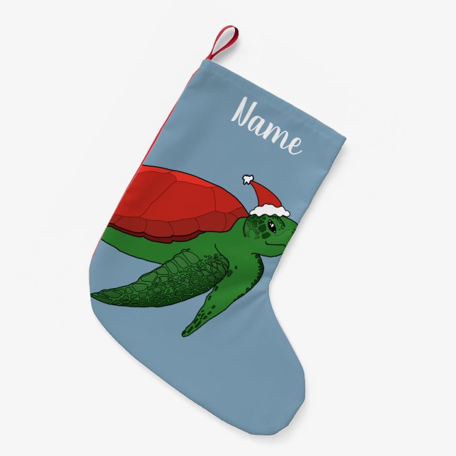 Meia De Natal Pequena Tartaruga do Mar de Natal (Frente (Pendurada))