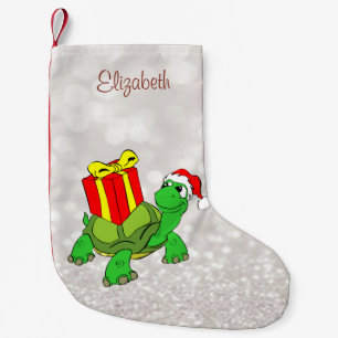 Meia De Natal Pequena Tartaruga Fofa Com Presente de Chapéu de Papai Noe
