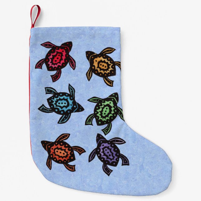 Meia De Natal Pequena Tartarugas Abstrato de natação coloridas (Frente)