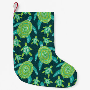 Meia De Natal Pequena Tartarugas de ornamento verde: padrão de safra.