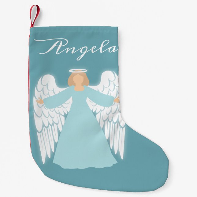 Meia De Natal Pequena Teal Angel (Frente)