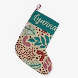 Meia De Natal Pequena Teal Blue Floral Padrão Retro Cozy Natal