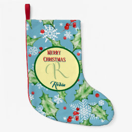 Meia De Natal Pequena Teal Holiday Botanical Christmas Bells & Gifts