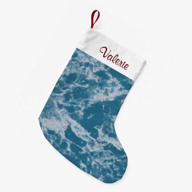 Meia De Natal Pequena Teal Marble (Frente (Pendurada))