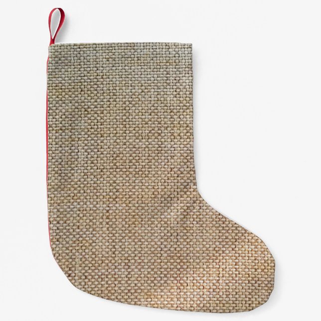 Meia De Natal Pequena Tecido de fundo castanho têxtil (Frente)