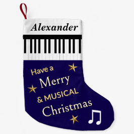 Meia De Natal Pequena Teclas de Piano Azul Marinho Presente Personalizad