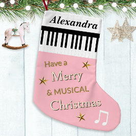 Meia De Natal Pequena Teclas de Piano Festivas Rosa Pálido Personalizada