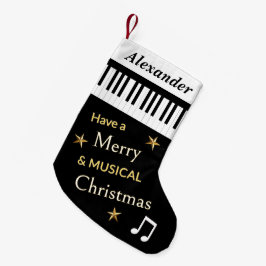 Meia De Natal Pequena Teclas de Piano Preto e Branco Personalizadas para