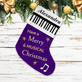 Meia De Natal Pequena Teclas de Piano Roxo Instrumento Musical Nome Pers