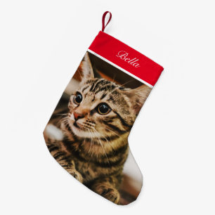 Meia De Natal Pequena Tela de Tabby (Personalizar)