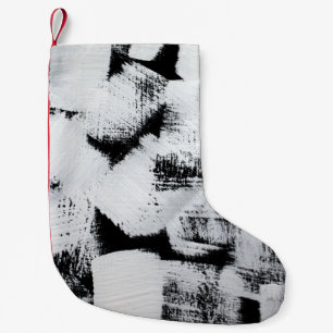 Meia De Natal Pequena Tela pintada abstrata preta e branca.