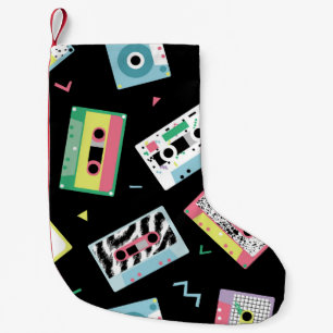 Meia De Natal Pequena Telas de áudio retrorativas, padrão de estilo 80s.