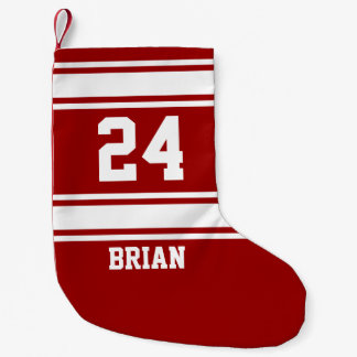 Meia De Natal Pequena Tema desportivo vermelho e branco