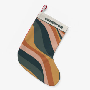 Meia De Natal Pequena Terroso Boho Linhas Onduladas Terracota Personaliz