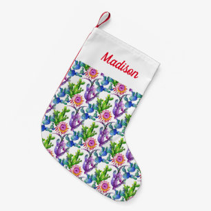 Meia De Natal Pequena Teste padrão do cacto do Wildflower da aguarela