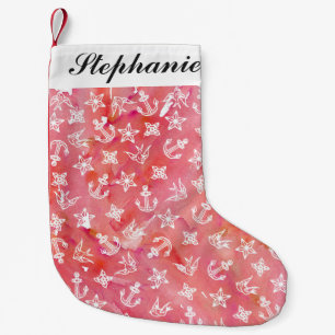 Meia De Natal Pequena Teste padrão náutico bonito da âncora na aguare