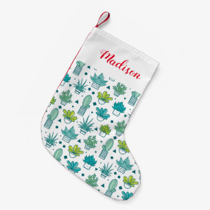 Meia De Natal Pequena Teste padrão verde & azul do Succulent da aguarel
