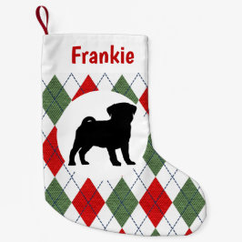 Meia De Natal Pequena Teste padrão vermelho e verde do Pug personalizado