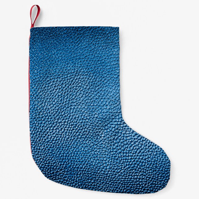 Meia De Natal Pequena Texto clássico de fundo em couro azul.bl (Frente)