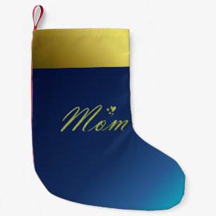 Meia De Natal Pequena texto de ouro da mãe em estoque de natal azul