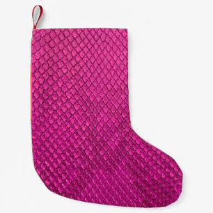 Meia De Natal Pequena Textura da pele de cobra de píton rosa
