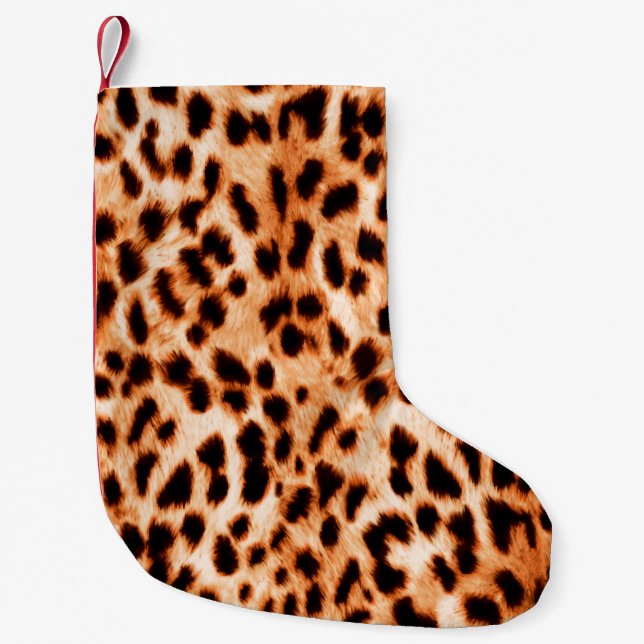 Meia De Natal Pequena Textura de impressão do leopardo (Frente)