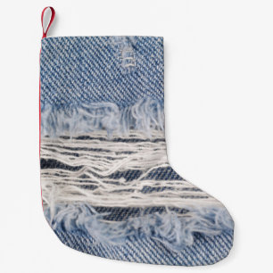 Meia De Natal Pequena Textura de Jeans com risca desbotada
