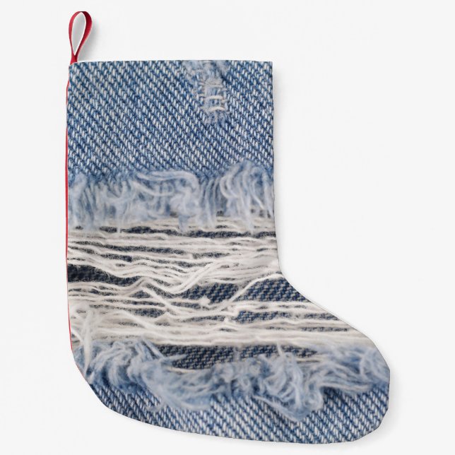 Meia De Natal Pequena Textura de Jeans com risca desbotada (Frente)