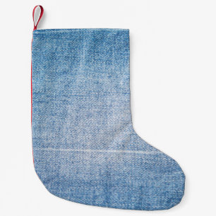 Meia De Natal Pequena Textura de jeans de denim azul
