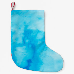Meia De Natal Pequena Textura de mármore branco azul com padrão natural