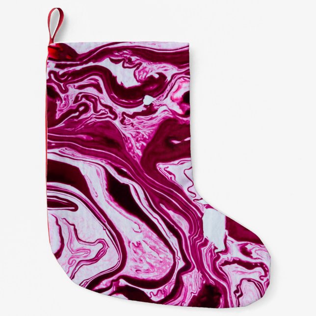 Meia De Natal Pequena Textura de mármore magenta (Frente)