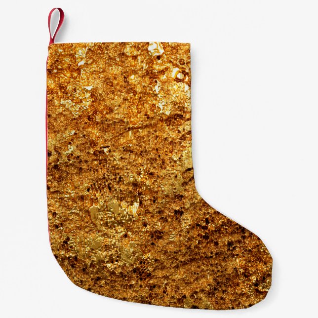 Meia De Natal Pequena Textura de ouro de luxo. (Frente)