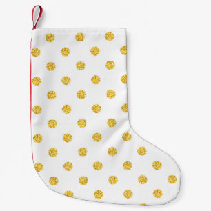 Meia De Natal Pequena Textura de pontos brilhantes Dourados da Polka