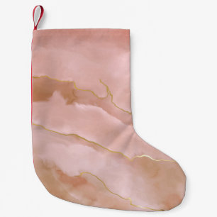 Meia De Natal Pequena Textura Dourada do mármore líquido rosa