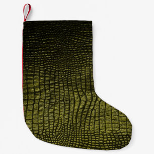 Meia De Natal Pequena Textura luxuosa de crocodilo escuro.