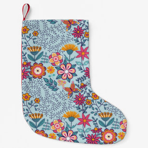 Meia De Natal Pequena Textura perfeita com flores e borboletas. Fim