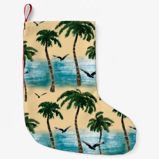Meia De Natal Pequena Textura uniforme de praia em aquarela. Palmas, gai