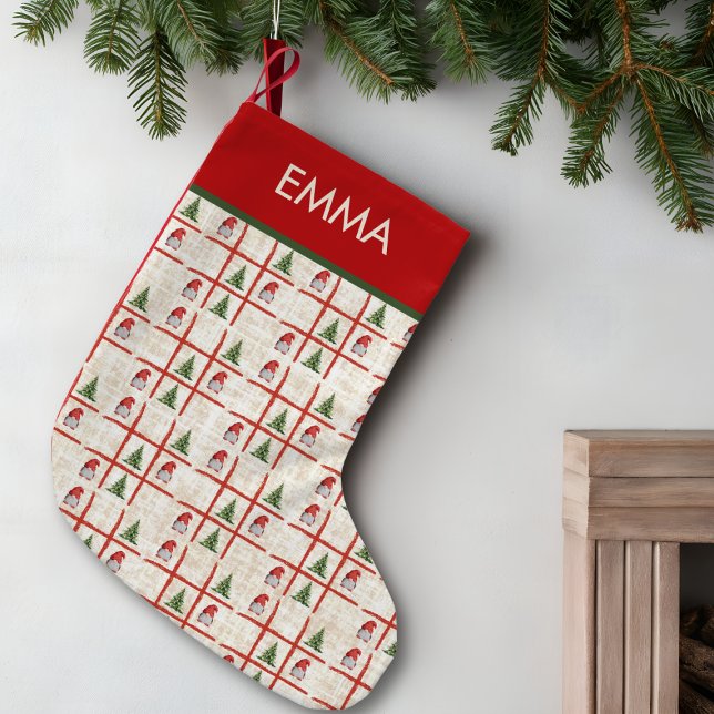 Meia De Natal Pequena Tic Tac Toe Gnomes & Trees – Linen Christmas (Criador carregado)