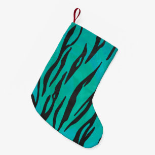 Meia De Natal Pequena Tiger Black and Teal Impressão