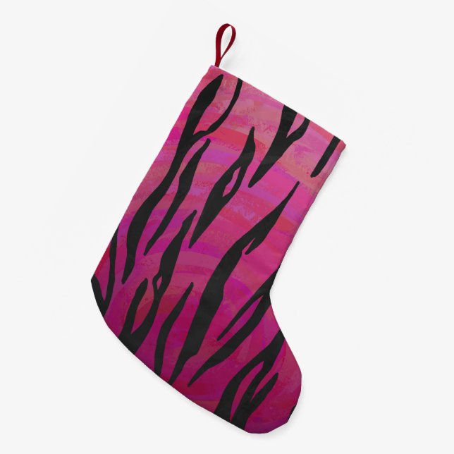 Meia De Natal Pequena Tigre, rosa quente e Impressão preto (Frente (Pendurada))