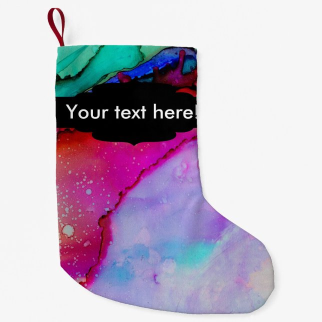 Meia De Natal Pequena Tinta verde roxa vermelha (Frente)