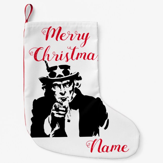 Meia De Natal Pequena Tio Sam Quer Que Você Troque (Frente)