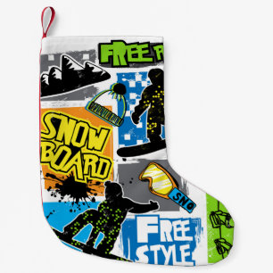 Meia De Natal Pequena Tipografia de Snowboard: Fundo de Crianças Extrema
