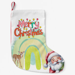 Meia De Natal Pequena Tipografia Feliz Natal e Luzes & Veado