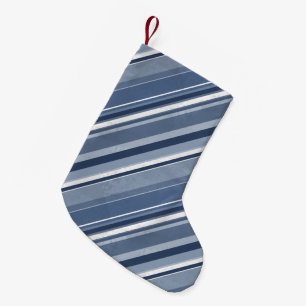 Meia De Natal Pequena Tiras de azul e de branco