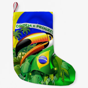 Meia De Natal Pequena Toco Toucan com bandeira do Brasil