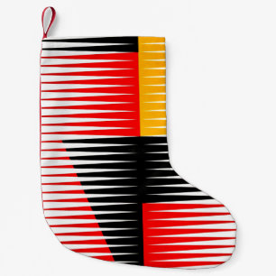 Meia De Natal Pequena Trabalho de arte vermelho, preto e amarelo