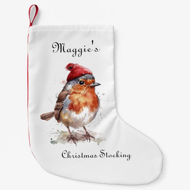 Meia De Natal Pequena Tradição de Lareira com Robin da Floresta (Frente)