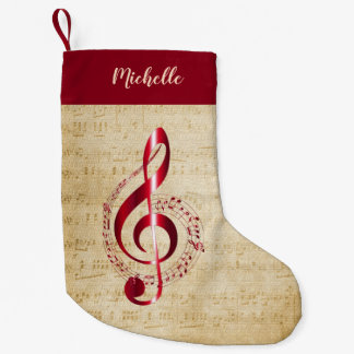 Meia De Natal Pequena Treble Clef Vintage Music