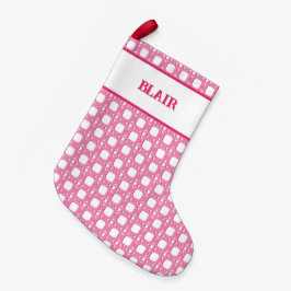 Meia De Natal Pequena Treliça de Cana Chinesa em Rosa Personalizada